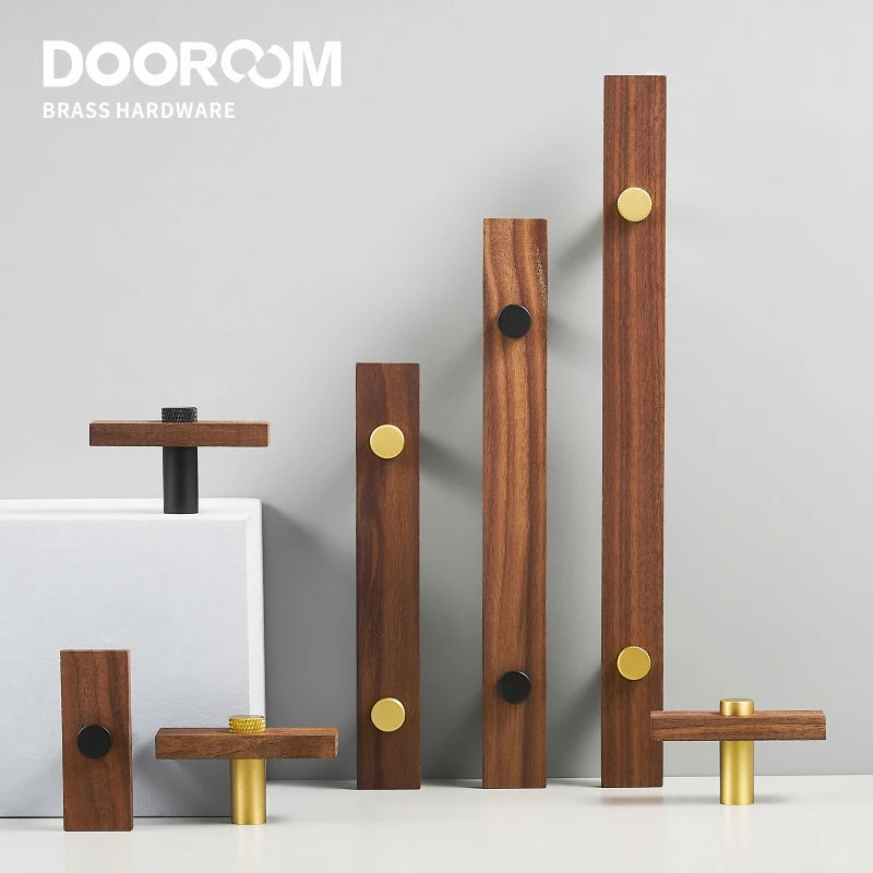 Dooroom Walnut Brass Furniture Handles Long Modern Pulls Cupboard Wardrobe Dresser Shoe Box Wine Bar Drawer Cabinet Knobs DOOROOM
