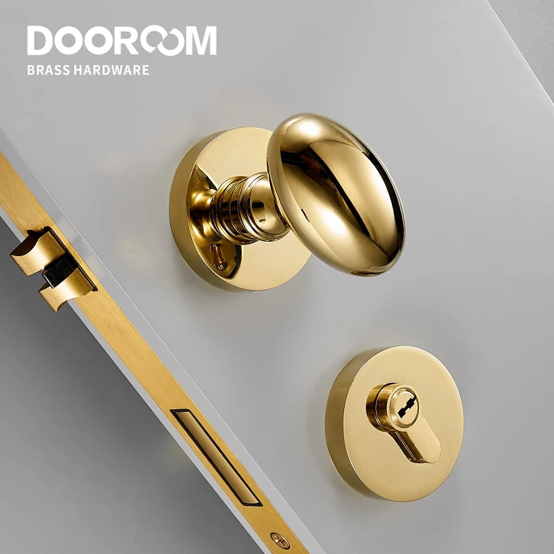 Dooroom Brass Door Lock Set Modern Shiny PVD Gold Interior Bedroom Bathroom Dummy Privacy Passage Hidden Door Lever Set DOOROOM