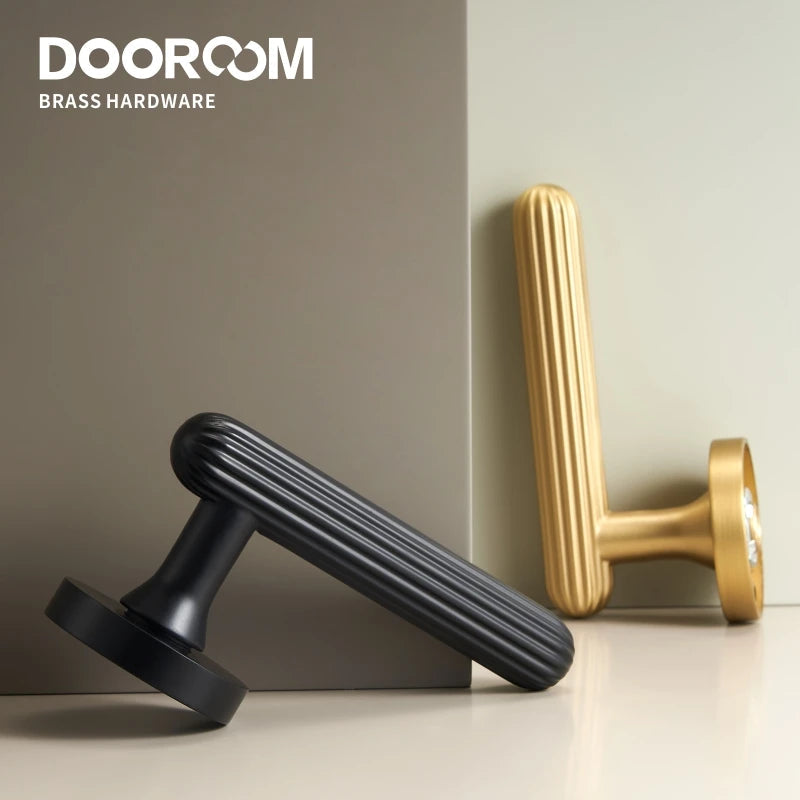 Dooroom Brass Door Lock Set Modern Simple European Interiror Bedroom Bathroom Double Wood Door Lever Set Dummy Handle Knob DOOROOM