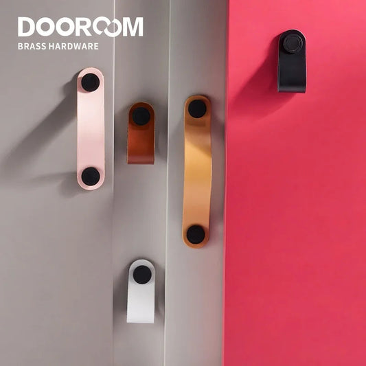 Dooroom Brass Leather Furniture Handles Modern Cupboard Wardrobe Dresser Shoe Box Drawer Cabinet Knobs Pulls Multiple Colors DOOROOM