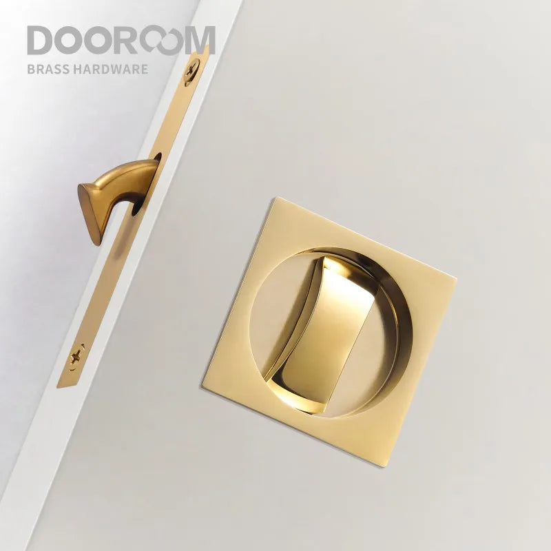 Dooroom Brass Sliding Door Handle Door Lock Set Kitchen Bathroom Wood Door Modern Inlaid Super Thin Shiny PVD Gold Matt Black DOOROOM