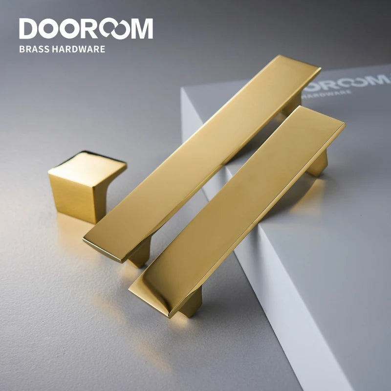 Dooroom Brass Furniture Handles Modern Nordic Wardrobe Dresser Cabinet Cupboard Drawer Knobs Shiny Gold PVD Pulls DOOROOM