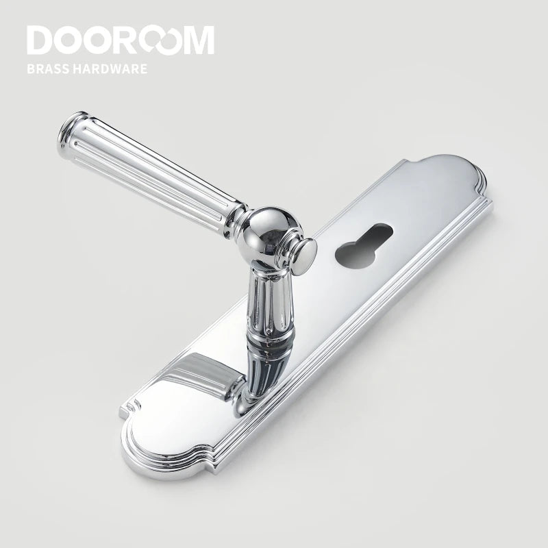 Dooroom Brass Door Lock Set Modern Shiny Chrome Interior Bedroom Bathroom Double Wood Door Lever Set Dummy Handle DOOROOM