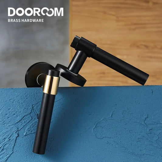 Dooroom Brass Lever Light Luxury Black Gold Modern Fashion Interior Room Bedroom Bathroom Solid Wood Door Lock Split Handle Knob DOOROOM