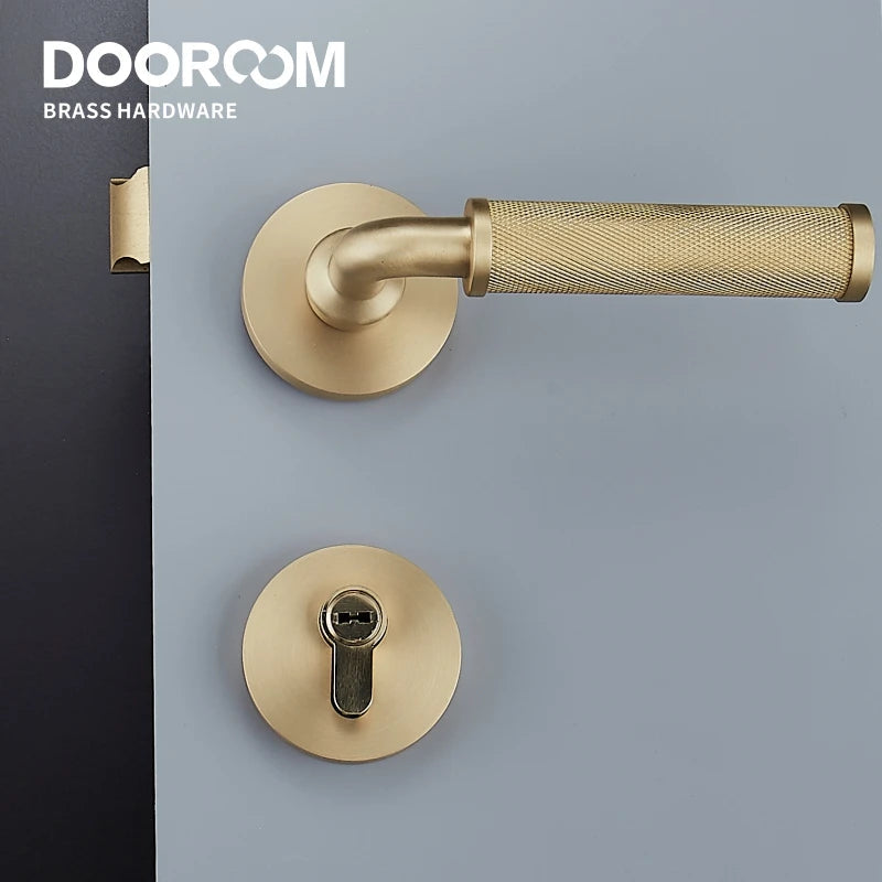 Dooroom Brass Knurled Door Lock Set Modern Interior Bedroom Bathroom Double Wood Door Lever Set Dummy Knob Privacy Passage Locks DOOROOM
