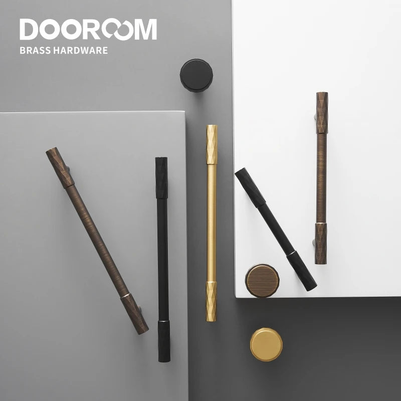 Dooroom Brass Furniture Handles Modern Hammered Long Pulls Cupboard Wardrobe Dresser Shoe Box Drawer Cabinet Round Knobs DOOROOM