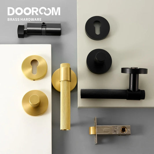 Dooroom Brass Knurled Door Lock Set Black Gold Interior Bedroom Bathroom Double Wood Door Lever Set Dummy Privacy DOOROOM