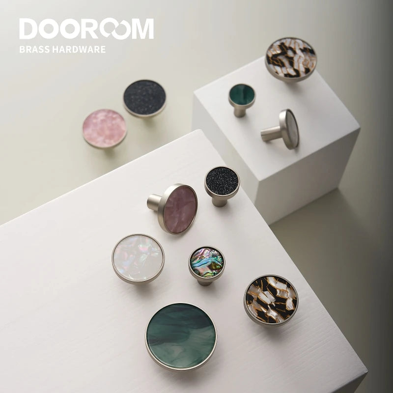 Dooroom Brass Furniture Handles Colorful Shell Matt Brushed Nickel Silver Hooks Wardrobe Dresser Cupboard Cabinet Drawer Knobs DOOROOM