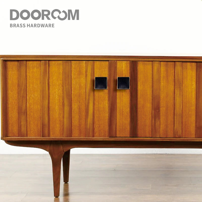 Dooroom Brass Furniture Handles Modern Square Cupboard Drawer Wardrobe Dresser Cabinet Knobs Wood Grain Pulls DOOROOM