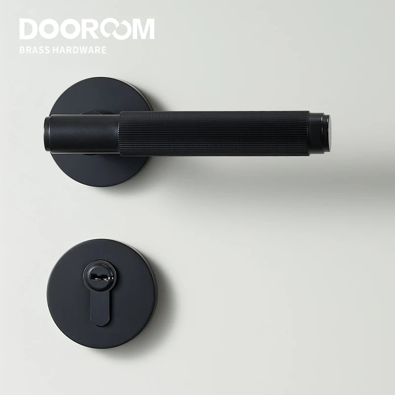 Dooroom Brass Mute Door Lock Set Modern Stripe Black Interior Bedroom Bathroom Wood Lever Dummy Handle DOOROOM