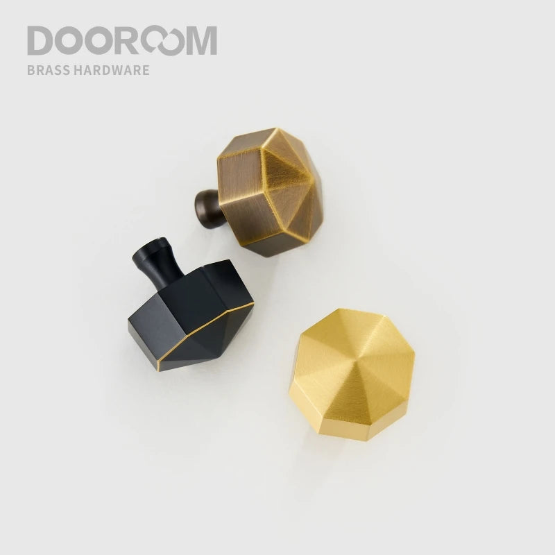 Dooroom Brass Furniture Handles Nordic Simple American Octagon Pulls Cupboard Wardrobe Dresser Shoe Box Drawer Cabinet Knobs  DOOROOM