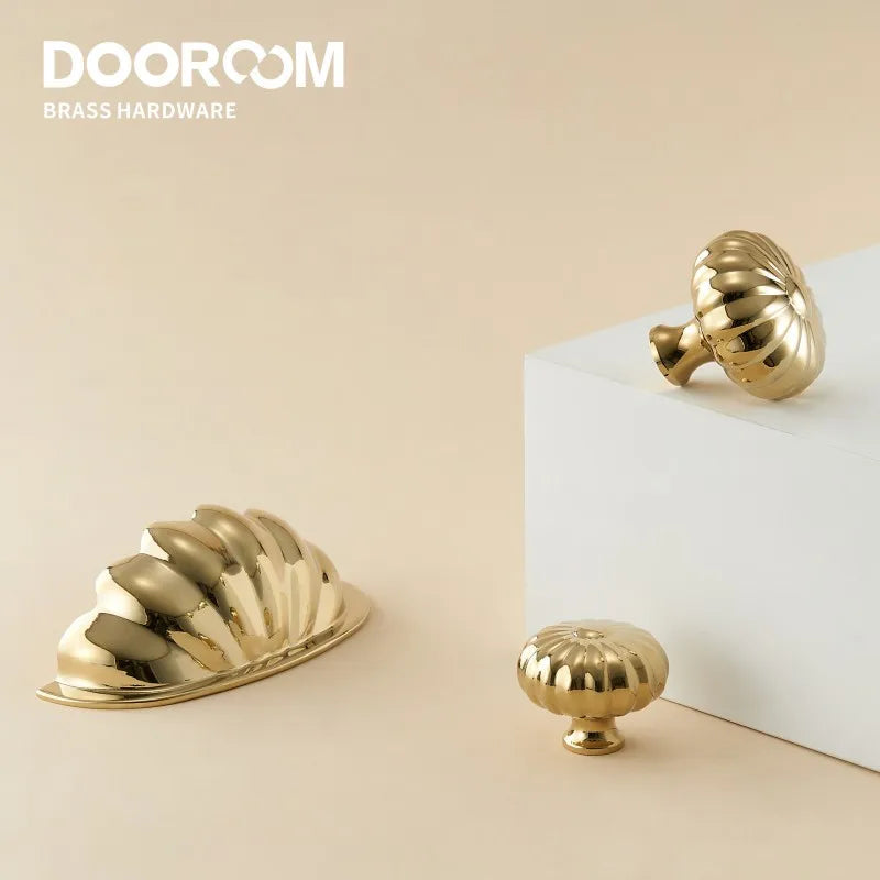 Dooroom Brass Furniture Handles Modern Pumpkin Shiny PVD Gold Bright Chrome Wardrobe Dresser Cupboard Cabinet Shoe Box Knobs DOOROOM