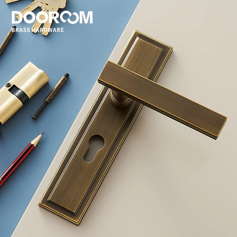 Dooroom Brass Door Lever Set Mute Italian American Interior Room Bedroom Bathroom  Double Open Wood Door Lock Dummy Handle Pull DOOROOM