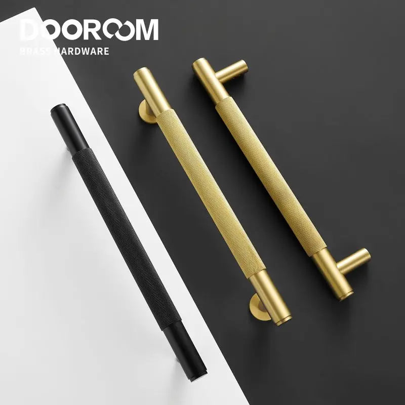 Dooroom Brass Knurled Door Handles Double Door Wood Door Shower Room Single Side Double Side Matt Gold Black Pulls DOOROOM