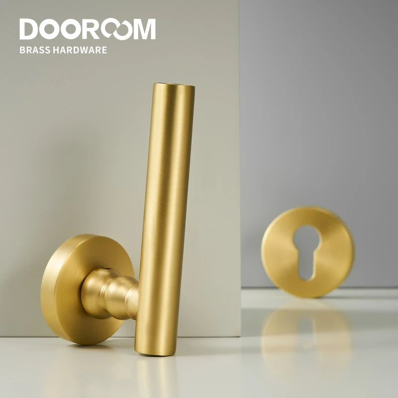 Dooroom Brass Door Lock Set Modern Nordic Interior Bedroom Bathroom Double Wood Door Lever Set Dummy Lock Handle DOOROOM