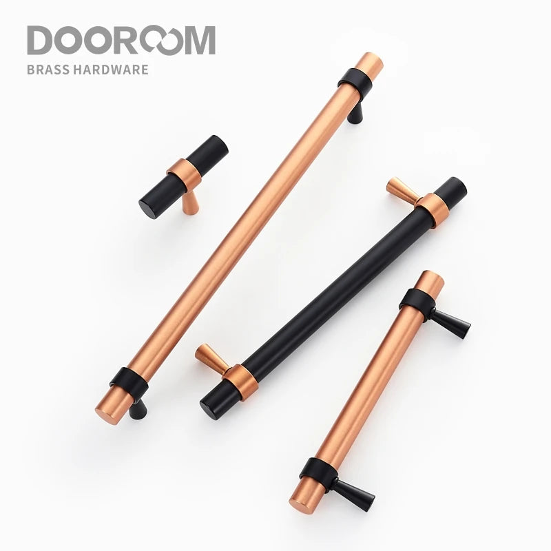 Dooroom Brass Furniture Handles Modern Copper Black Pulls Cupboard Wardrobe Dresser Shoe Box Drawer Cabinet Handles Knobs DOOROOM