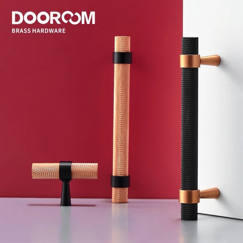 Dooroom Brass Knurled Furniture Handles Modern Copper Black Pulls Cupboard Wardrobe Dresser Shoe Box Drawer Cabinet Handles Knob DOOROOM