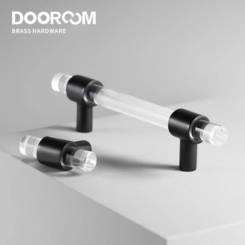 Dooroom Brass Acrylic Furniture Handles Modern Fashionable Long Pulls Cupboard Wardrobe Dresser Shoe Box Drawer Cabinet Knobs DOOROOM