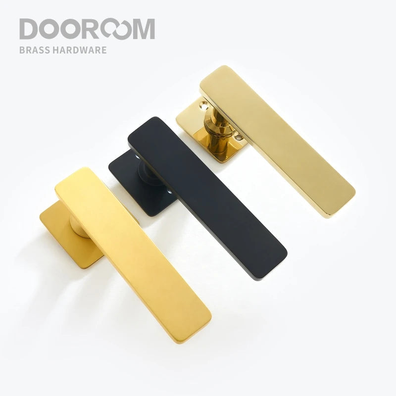 Dooroom Brass Door Lever Ultra-thin Mute Modern Black Gold Interior Bedroom Bathroom Wood Door Lock Set Split Handle Knob DOOROOM