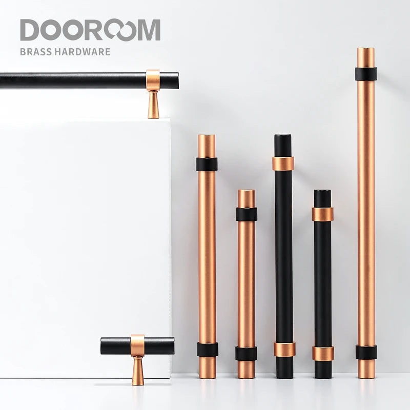 Dooroom Brass Furniture Handles Modern Copper Black Pulls Cupboard Wardrobe Dresser Shoe Box Drawer Cabinet Handles Knobs DOOROOM