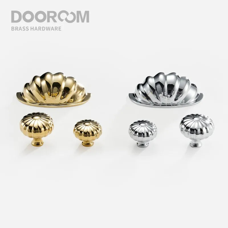 Dooroom Brass Furniture Handles Modern Pumpkin Shiny PVD Gold Bright Chrome Wardrobe Dresser Cupboard Cabinet Shoe Box Knobs DOOROOM
