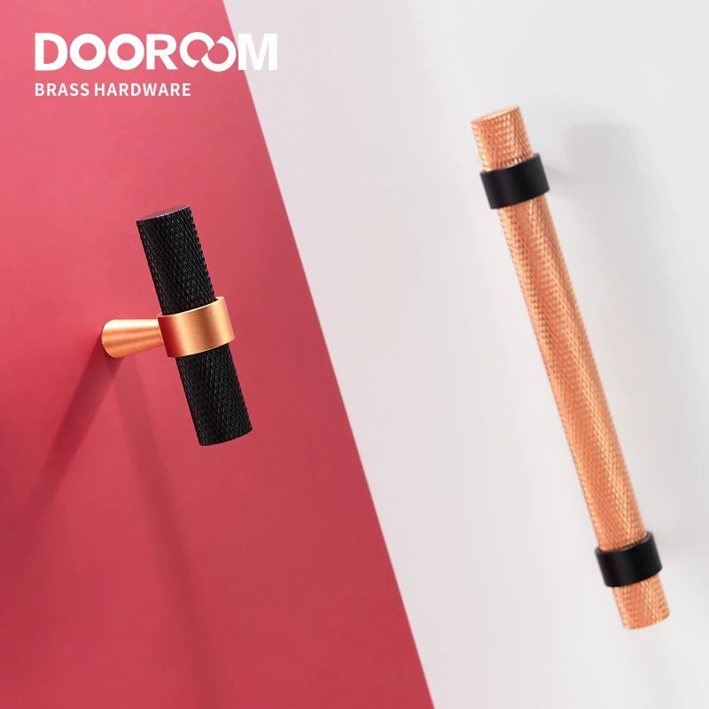 Dooroom Brass Knurled Furniture Handles Modern Copper Black Pulls Cupboard Wardrobe Dresser Shoe Box Drawer Cabinet Handles Knob DOOROOM