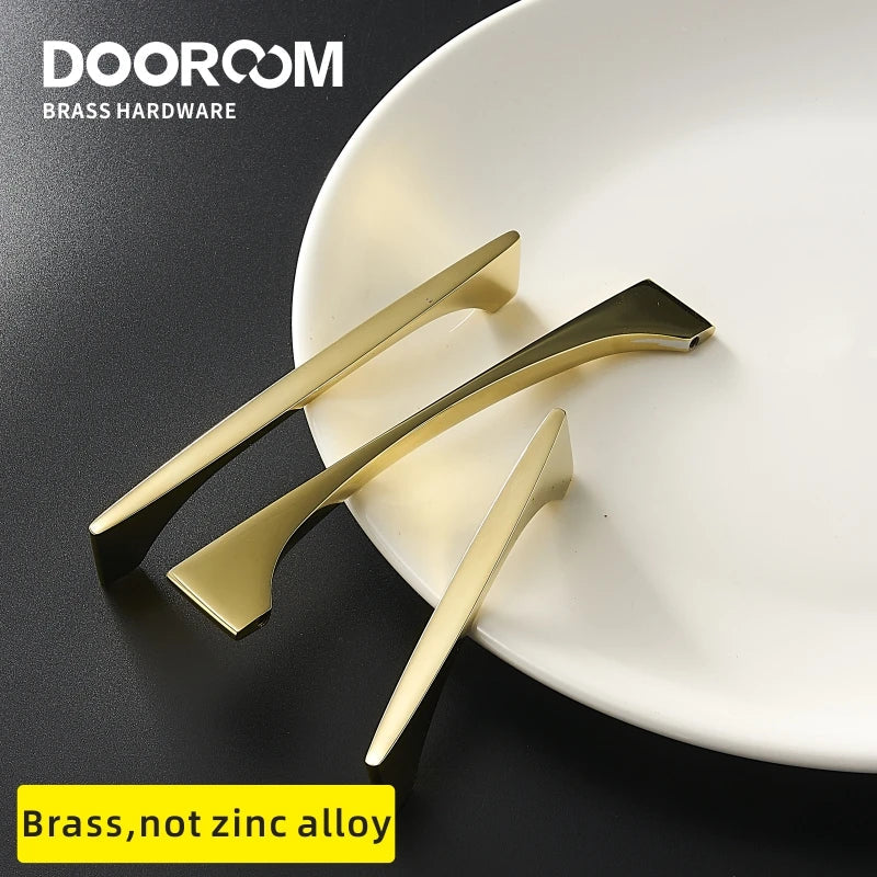 Dooroom Brass Furniture Handles Nordic Modern Wardrobe Dresser Cupboard Cabinet Drawer Shoe Box Pulls  Light Luxury Gold Knobs DOOROOM