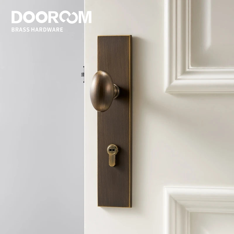 Dooroom Brass Door Lock Set Modern Egg Shaped Knob Long Plate Interior Bedroom Bathroom Double Wood Door Lever Set Dummy Handles DOOROOM
