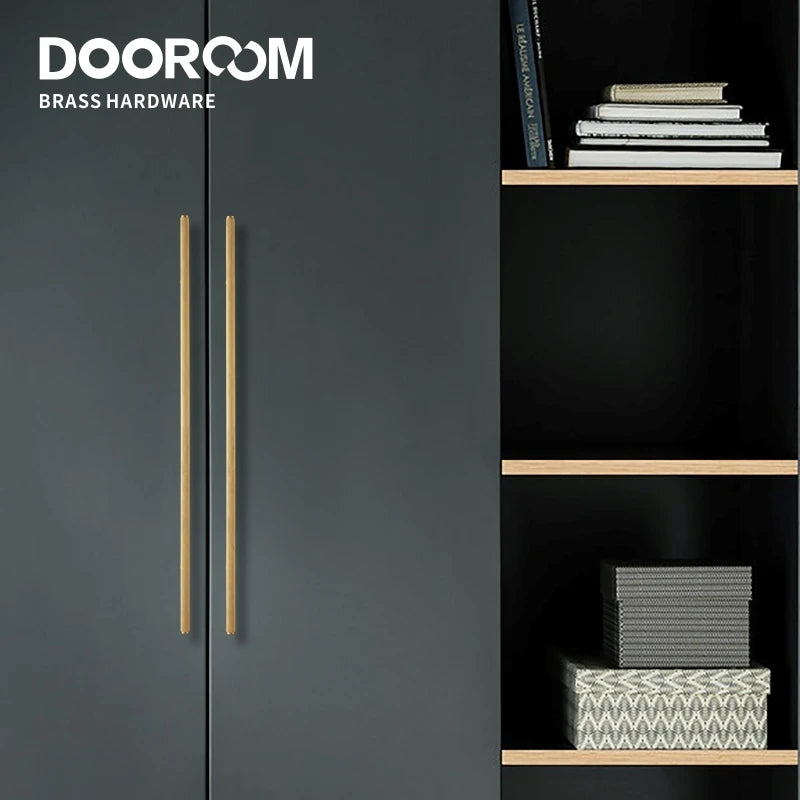 Dooroom Brass Long Furniture Handles Knurled  Wardrobe Dresser Cupboard Cabinet Drawer Refrigerator Door Pulls Knobs DOOROOM