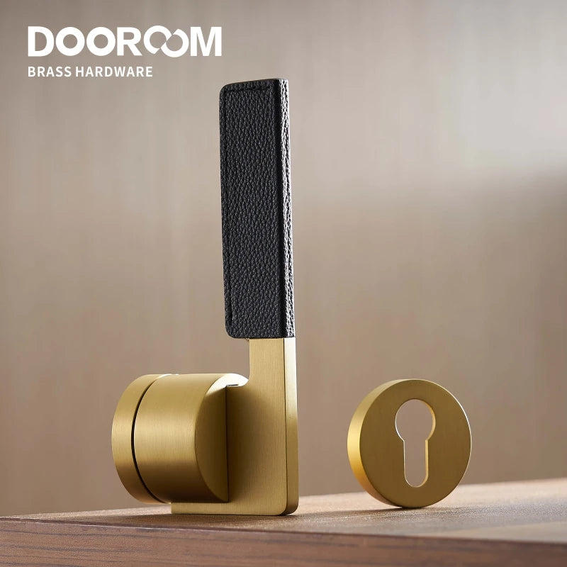 Dooroom Brass Leather Door Lock Set Black Brushed Nickel Bedroom Bathroom Double Wood Door Lever Set Dummy Privacy Passage DOOROOM