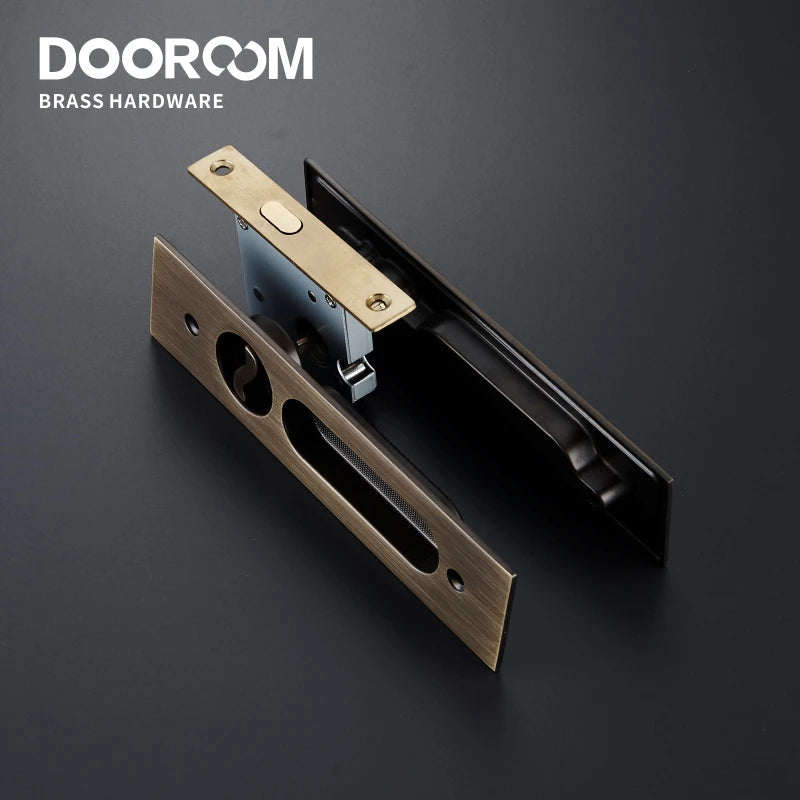 Dooroom Brass Sliding Door Lock Modern American Push Pull Hidden Handle Interior Living Room Bathroom Balcony Lockset With Keys DOOROOM