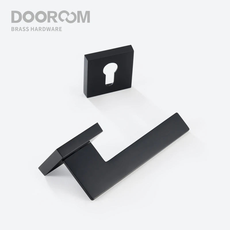 Dooroom Brass Door Lock Set Modern Black Interior Bedroom Bathroom Double Wood Door Lever Set Dummy Lock Handle DOOROOM