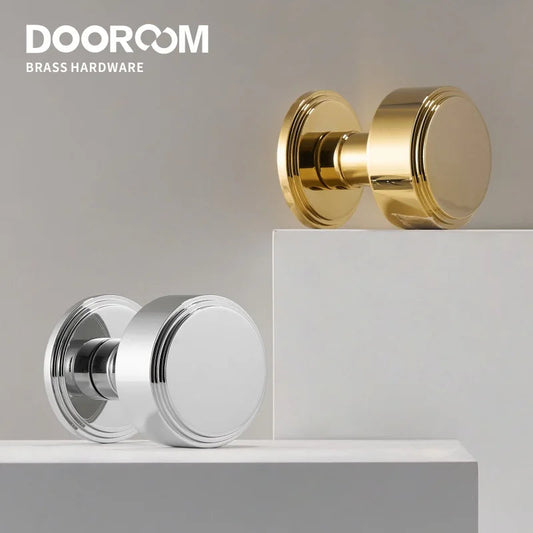 Dooroom Brass Door Lock Set PVD Shiny Gold Bright Chrome Interior Bedroom Bathroom Double Wood Door Lever Dummy Passage Privacy DOOROOM