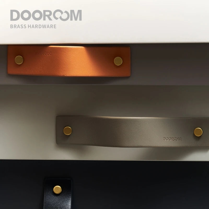 Dooroom Brass&Leather Furniture Handles Nordic Modern Wardrobe Dresser Cupboard Cabinet Drawer Shoe Box Wine Bar Pulls Knobs DOOROOM