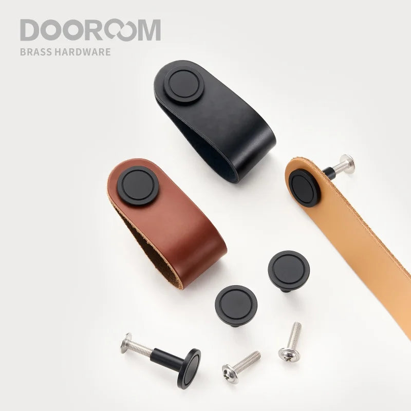 Dooroom Brass Leather Furniture Handles Modern Cupboard Wardrobe Dresser Shoe Box Drawer Cabinet Knobs Pulls Multiple Colors DOOROOM