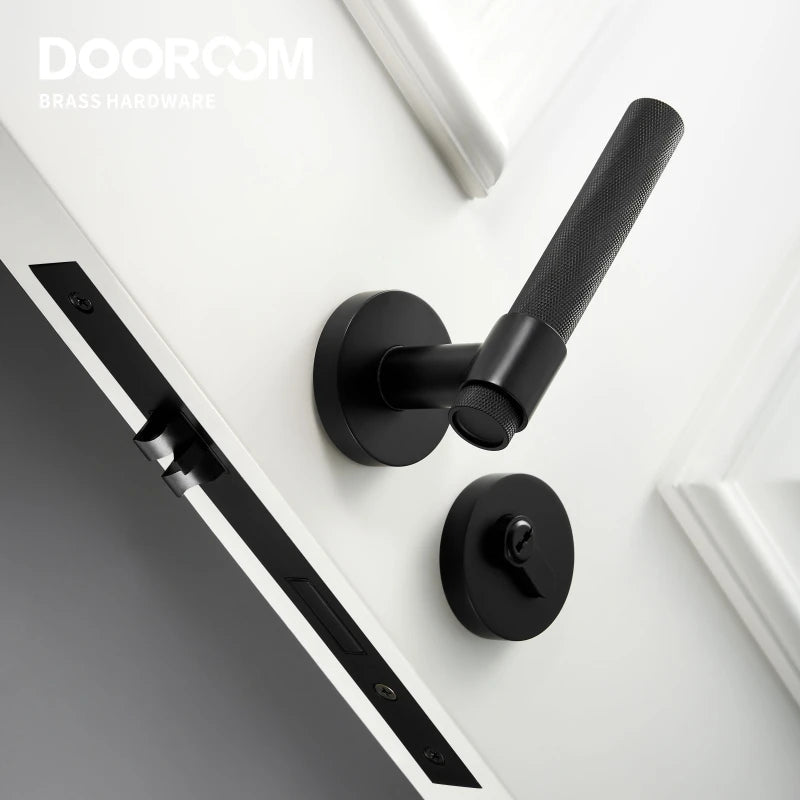 Dooroom Brass Knurled Door Lock Set Black Gold Interior Bedroom Bathroom Double Wood Door Lever Set Dummy Privacy DOOROOM