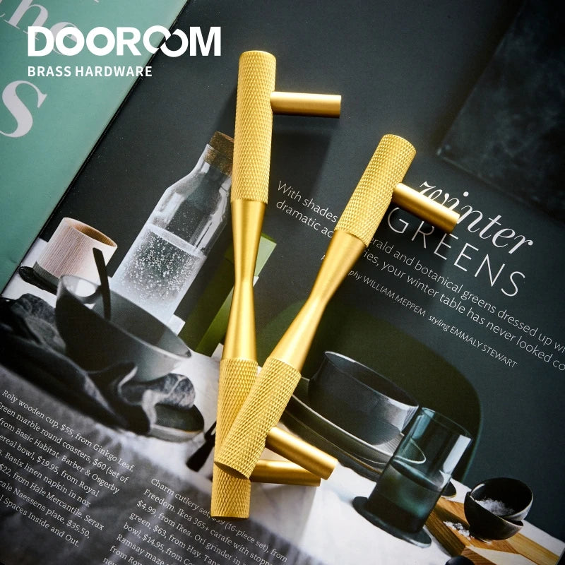 Dooroom Brass Furniture Handles Black Gold Exquisite Knurled Pulls Cupboard Wardrobe Dresser Shoe Box Drawer Cabinet Knobs  DOOROOM