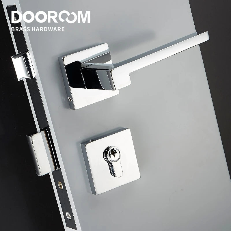 Dooroom Brass Door Lever American Nordic Modern Solid Wood Interior Door Lock Bedroom Split Mechanical Set Handle Black Square DOOROOM