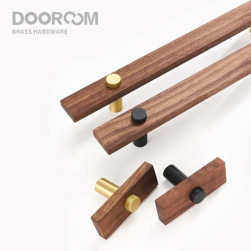 Dooroom Walnut Brass Furniture Handles Long Modern Pulls Cupboard Wardrobe Dresser Shoe Box Wine Bar Drawer Cabinet Knobs DOOROOM