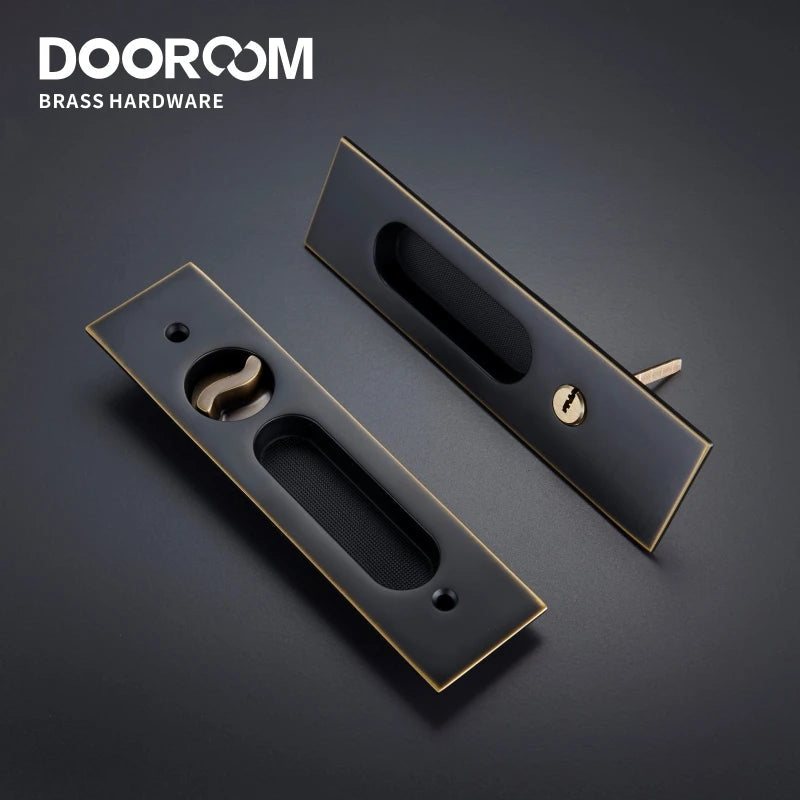 Dooroom Brass Sliding Door Lock Modern American Push Pull Hidden Handle Interior Living Room Bathroom Balcony Lockset With Keys DOOROOM