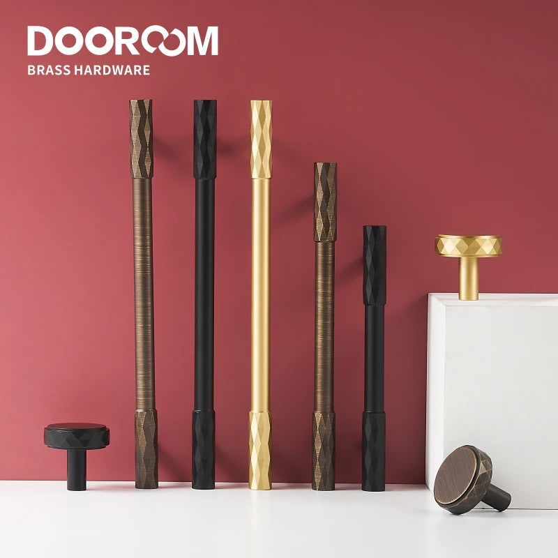 Dooroom Brass Furniture Handles Modern Hammered Long Pulls Cupboard Wardrobe Dresser Shoe Box Drawer Cabinet Round Knobs DOOROOM