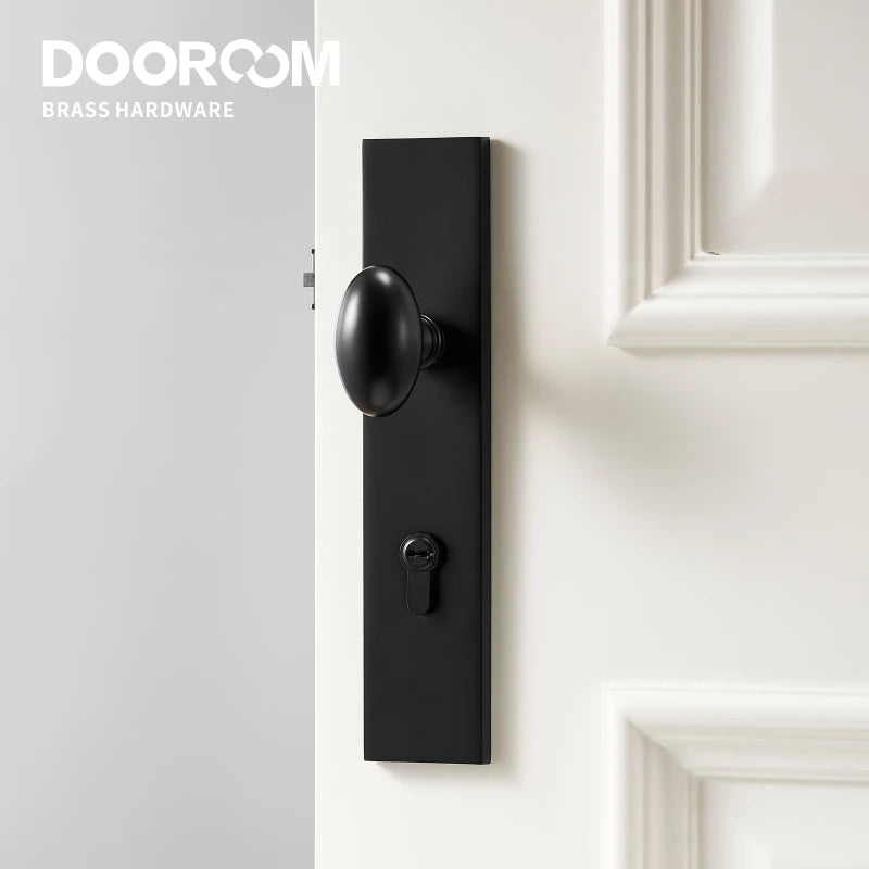 Dooroom Brass Door Lock Set Modern Egg Shaped Knob Long Plate Interior Bedroom Bathroom Double Wood Door Lever Set Dummy Handles DOOROOM