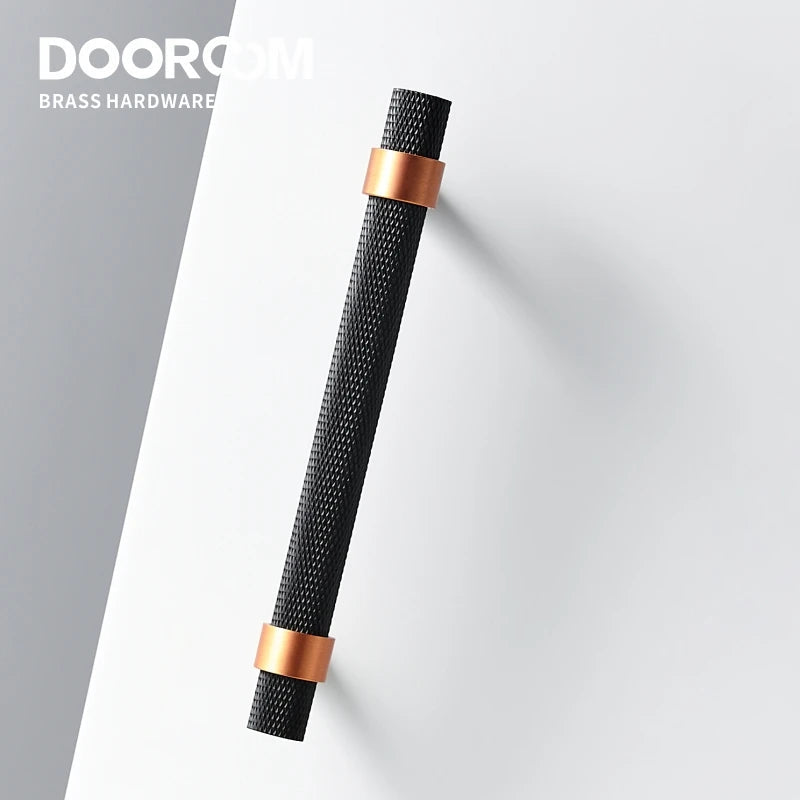 Dooroom Brass Knurled Furniture Handles Modern Copper Black Pulls Cupboard Wardrobe Dresser Shoe Box Drawer Cabinet Handles Knob DOOROOM