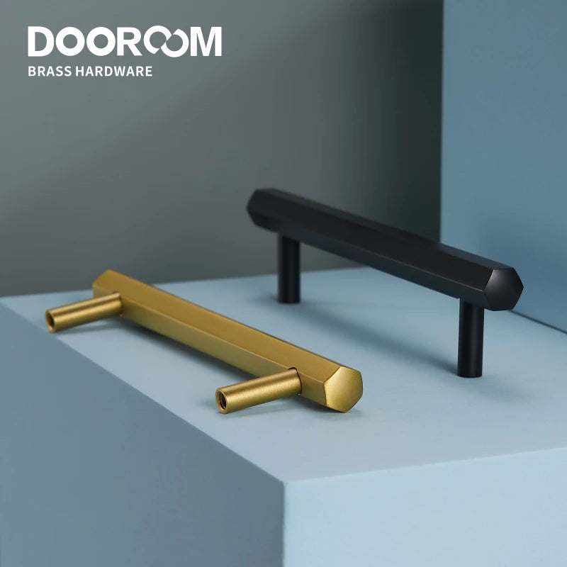 Dooroom Brass Hexagon Furniture Handles Long Modern Pulls Cupboard Wardrobe Dresser Shoe Box Drawer Cabinet Knobs DOOROOM