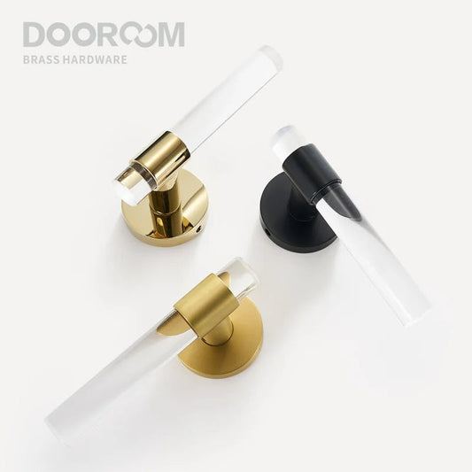 Dooroom Brass Acrylic Door Lock Set Modern Interior Bedroom Bathroom Double Wood Door Lever Set Dummy Privacy Passage Lock Set DOOROOM
