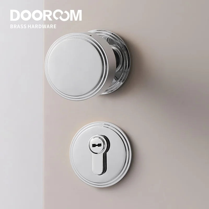 Dooroom Brass Door Lock Set PVD Shiny Gold Bright Chrome Interior Bedroom Bathroom Double Wood Door Lever Dummy Passage Privacy DOOROOM