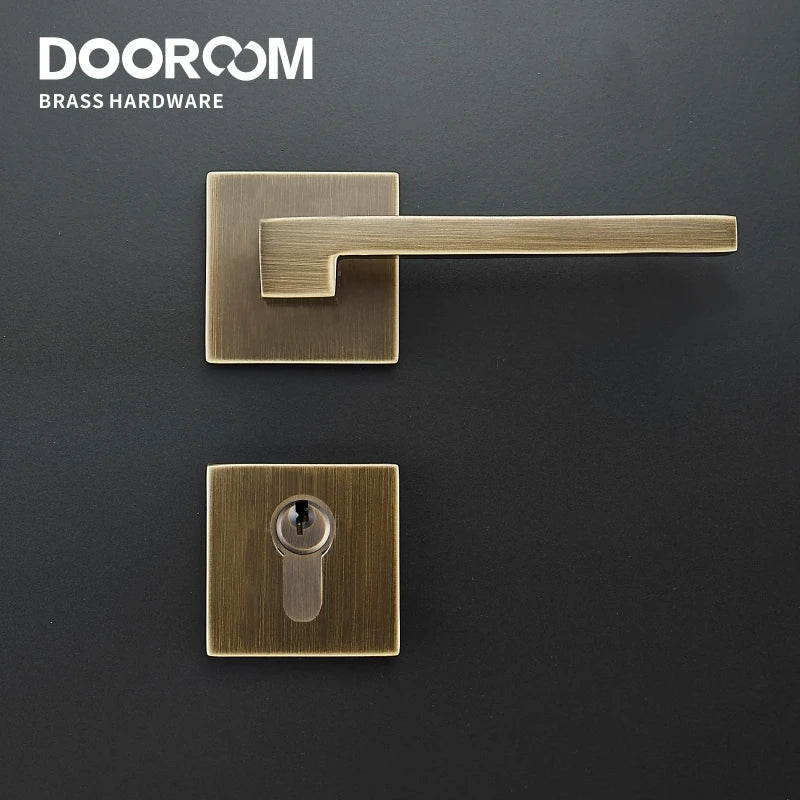 Dooroom Brass Door Lever American Nordic Modern Solid Wood Interior Door Lock Bedroom Split Mechanical Set Handle Black Square DOOROOM