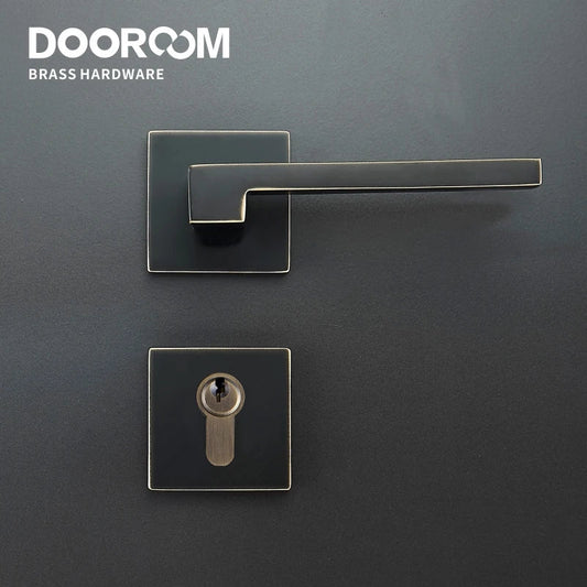Dooroom Brass Door Lever American Nordic Modern Solid Wood Interior Door Lock Bedroom Split Mechanical Set Handle Black Square DOOROOM