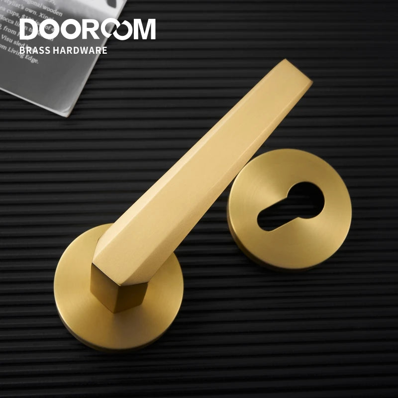 Dooroom Brass Door Lock Set Modern Brass Interiror Bedroom Bathroom Double Wood Door Lever Set Dummy Privacy Passage Magnetic DOOROOM
