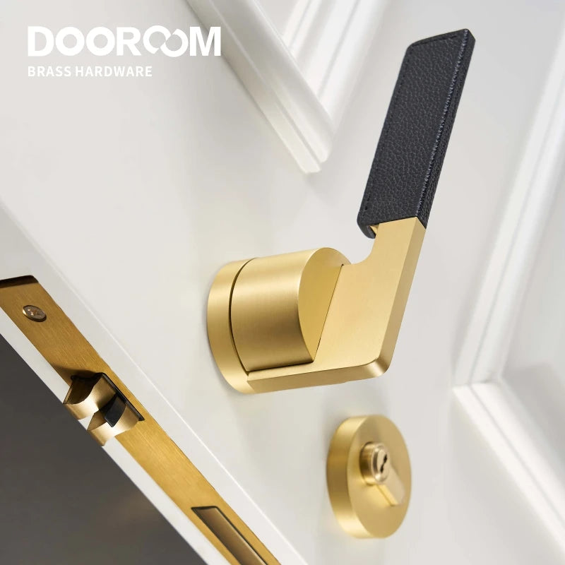 Dooroom Brass Leather Door Lock Set Black Brushed Nickel Bedroom Bathroom Double Wood Door Lever Set Dummy Privacy Passage DOOROOM